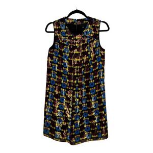 Anna Sui Target Sleeveless Shift Dress Black Blue Gold Metallic Polka Dot Sz S